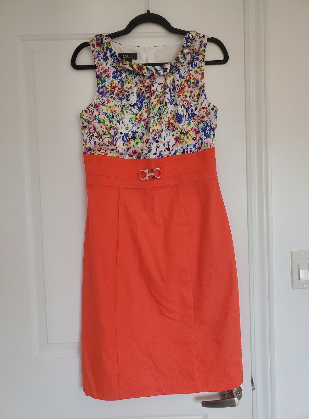 AGB Colouful Orange Sheath Knee Length Midi Dress With Buckle Detail